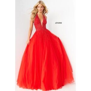 Jovani - 06598‎ Beaded Sleeveless Halter Ballgown